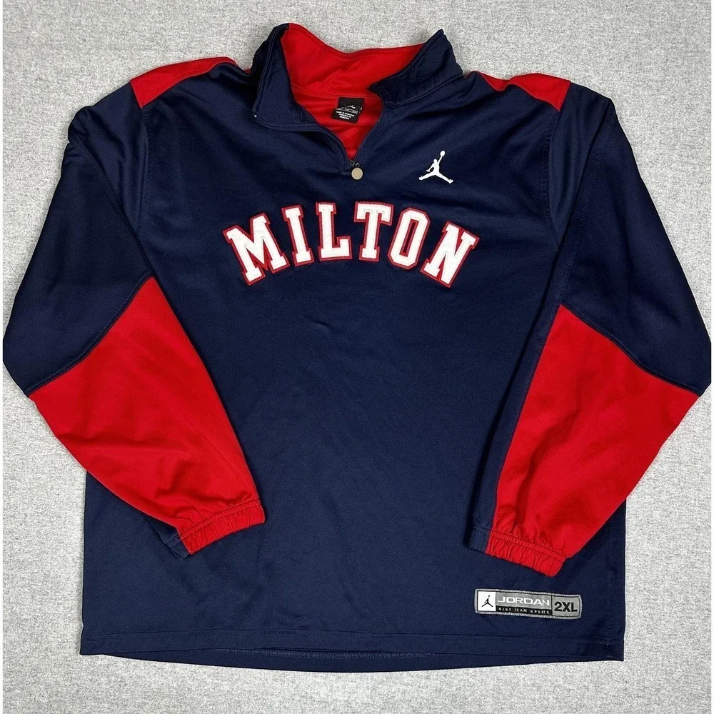 Milton Quarter Zip Pullover Mens 2XL Navy Red Jordan Nike Team Sports Warmup